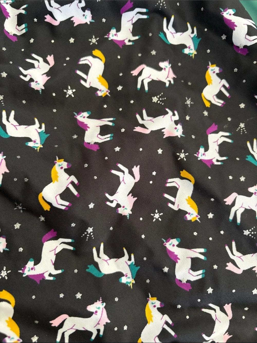 Girls Black Unicorn One-Piece Swimsuit with Teal Straps 5t